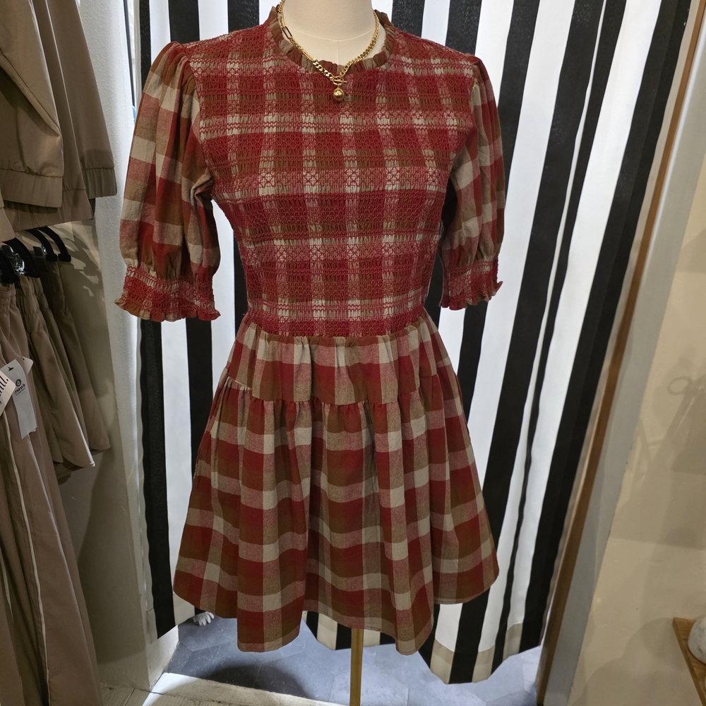 Aureum Plaid smocked mini dress